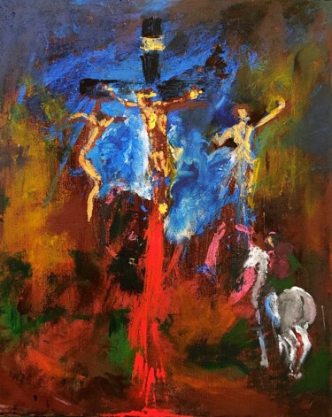 Pittura intitolato "LA CROCIFISSIONE 2" da Silvano Battimiello, Opera d'arte originale, Acrilico Montato su Telaio per barel…