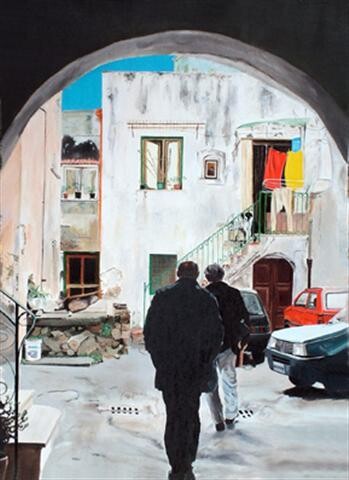 Painting titled "VISITE" by Silvano Battimiello, Original Artwork, Oil