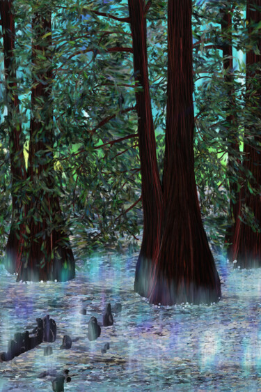 Arte digitale intitolato "trees in the swamp" da Silvia Baldi, Opera d'arte originale, Pittura digitale