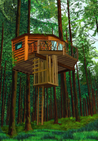 Arte digitale intitolato "treehouse" da Silvia Baldi, Opera d'arte originale, Pittura digitale