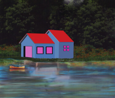 Arte digitale intitolato "house on the lake" da Silvia Baldi, Opera d'arte originale, Pittura digitale