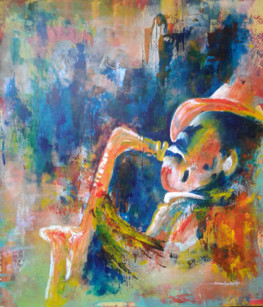 Peinture intitulée "noches-de-jazz" par Silvia Brégar, Œuvre d'art originale, Acrylique