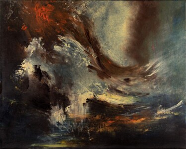 Painting titled "Nocturnal Icarus" by Silvia Cherni, Original Artwork, Oil Mounted on Wood Stretcher frame