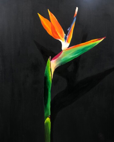 Painting titled "Strelitzia" by Silvia Colombo, Original Artwork, Oil Mounted on Wood Stretcher frame