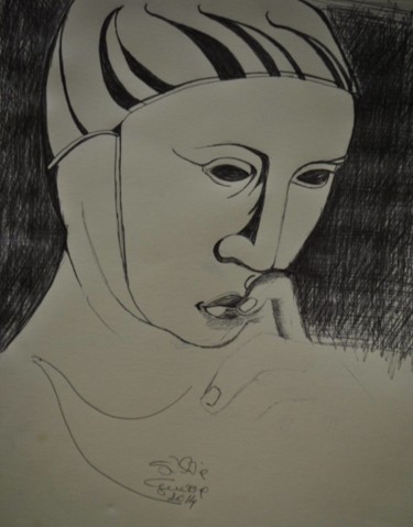 Disegno intitolato "Donna con maschera" da Silvia Guerra, Opera d'arte originale, Biro