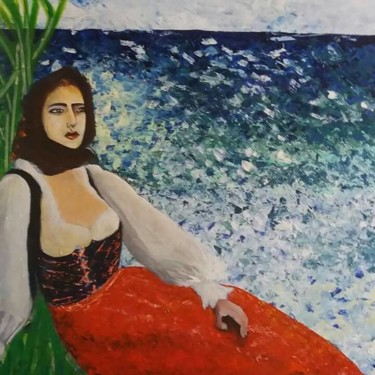 Pittura intitolato "Donna con abito Sar…" da Silvia Guerra, Opera d'arte originale, Acrilico