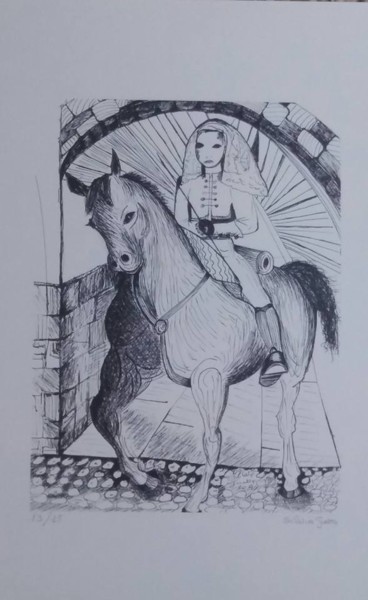 Disegno intitolato "Donna a cavallo" da Silvia Guerra, Opera d'arte originale