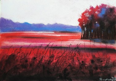 Pittura intitolato "Campi rossi" da Silvia D.R., Opera d'arte originale