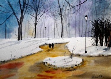 Pittura intitolato "Il parco ghiacciato" da Silvia D.R., Opera d'arte originale