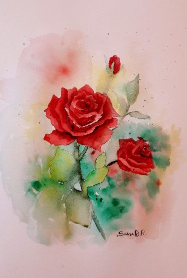 Schilderij getiteld "Red roses" door Silvia D.R., Origineel Kunstwerk