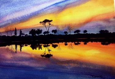 Pittura intitolato "Purple sunset" da Silvia D.R., Opera d'arte originale