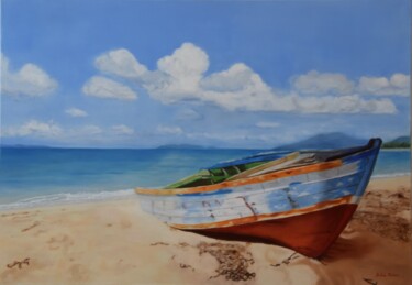 Painting titled "Beach of peace" by Silvia Habán, Original Artwork, Oil