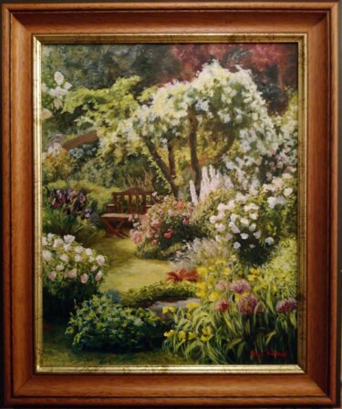 Painting titled "Paradise garden" by Silvia Habán, Original Artwork, Oil