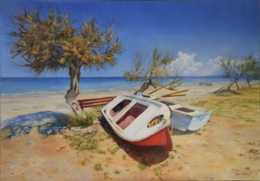 Painting titled "Peace of the beach" by Silvia Habán, Original Artwork, Oil