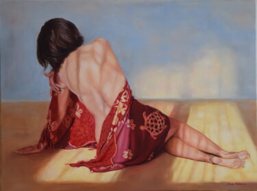 Painting titled "Touch" by Silvia Habán, Original Artwork, Oil Mounted on Wood Stretcher frame
