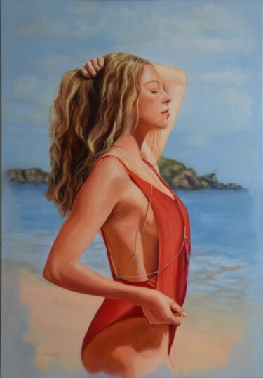 Painting titled "Enjoy the moment" by Silvia Habán, Original Artwork, Oil Mounted on Wood Stretcher frame