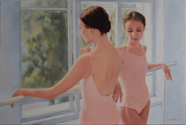 Painting titled "Ballerinas between…" by Silvia Habán, Original Artwork, Oil Mounted on Wood Stretcher frame