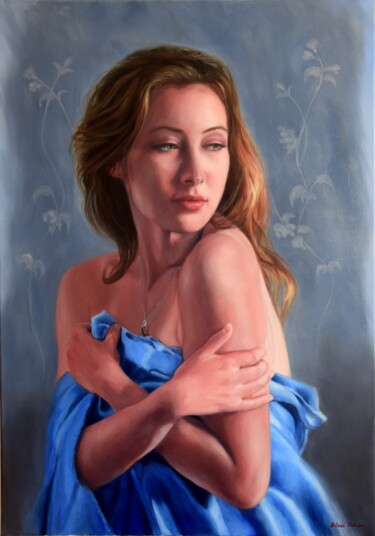 Painting titled "Venetian girl" by Silvia Habán, Original Artwork, Oil Mounted on Wood Stretcher frame