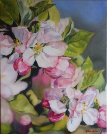 Painting titled "Spring 2021 (Apple…" by Silvia Habán, Original Artwork, Oil Mounted on Wood Stretcher frame