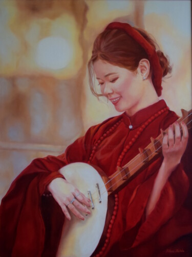 Pintura intitulada "Enchanted by music 4" por Silvia Habán, Obras de arte originais, Óleo Montado em Armação em madeira