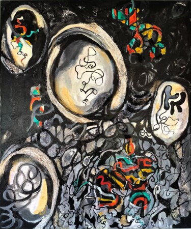 Pintura titulada "Si la lune rêvait" por Silvia Inés Larrañaga, Obra de arte original, Collages Montado en Bastidor de camil…