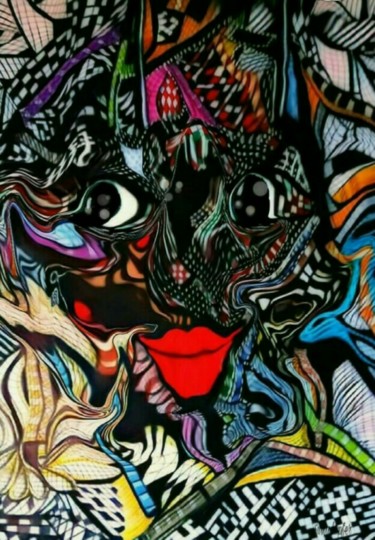 Dessin intitulée "Red lips" par Silvia Kupfer, Œuvre d'art originale, Crayon