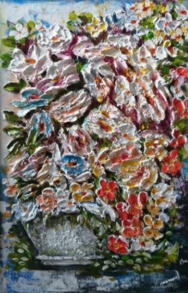 Painting titled "Flores" by Silvia Kupfer, Original Artwork, Acrylic