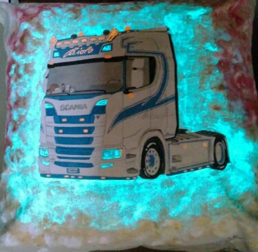 Painting titled "Truck and lights" by Silvia Preus, Original Artwork, Objects