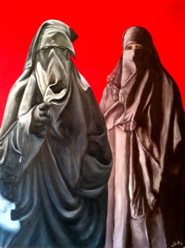 Schilderij getiteld "donne-in-nero" door Silvia Rea, Origineel Kunstwerk, Olie