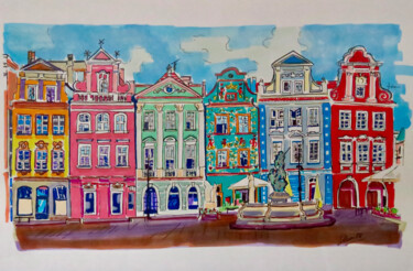 Dibujo titulada "CASAS EN POLONIA" por Silvia Sierra Sanchez, Obra de arte original, Rotulador