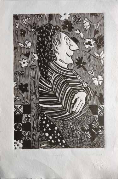 Gravures & estampes intitulée "Anciana" par Silvia Valdano, Œuvre d'art originale, Linogravures