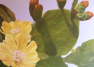 Pintura titulada "Cactus en flor" por Silvia Vazquez, Obra de arte original, Oleo