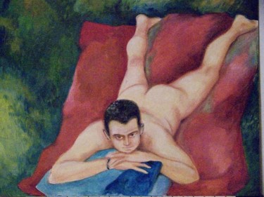 Painting titled "nudo sul rosso" by Silvia Benfenati, Original Artwork, Oil