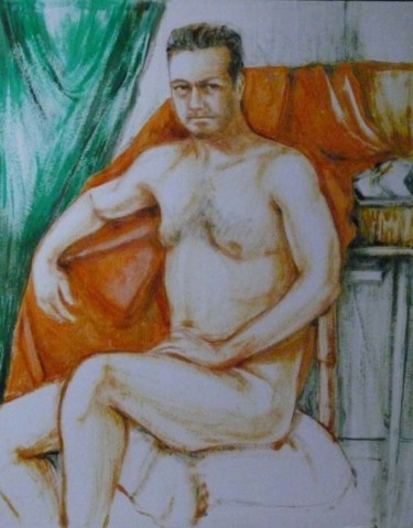 Peinture intitulée "nudo su arancione" par Silvia Benfenati, Œuvre d'art originale, Huile