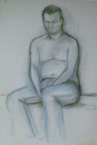 Pittura intitolato "seduto a torso nudo" da Silvia Benfenati, Opera d'arte originale, Olio
