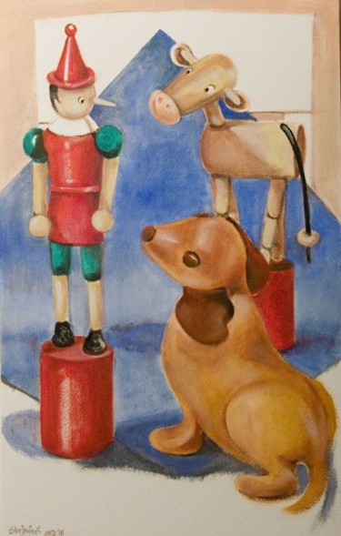 Painting titled "Pinocchio" by Silvia Benfenati, Original Artwork, Other Mounted on Cardboard