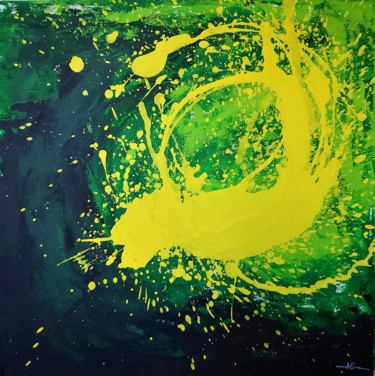 Painting titled "Abstract Yellow - G…" by Silvia Ene, Original Artwork, Acrylic Mounted on Wood Panel