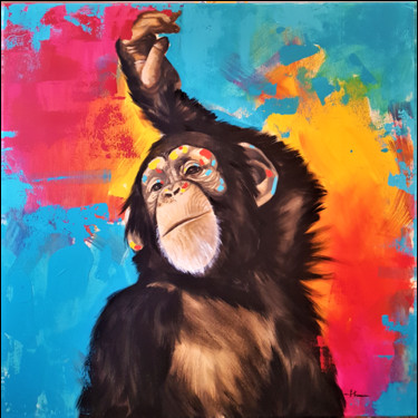 Painting titled "Graceful Chimp" by Silvia Ene, Original Artwork, Acrylic