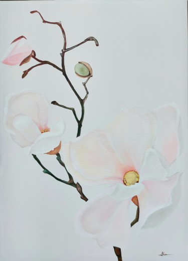 Malerei mit dem Titel "Magnolia" von Silvia Ene, Original-Kunstwerk, Acryl Auf Holzplatte montiert