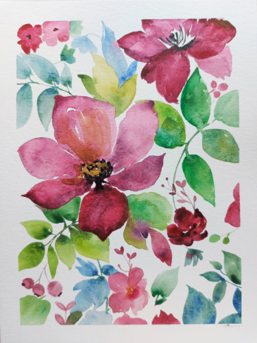 Картина под названием "Spring Bouquet 1/6" - Silvia Ene, Подлинное произведение искусства, Акварель