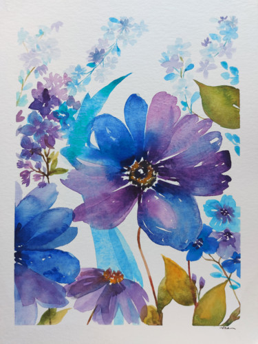 Painting titled "Spring Bouquet 2/6" by Silvia Ene, Original Artwork, Watercolor