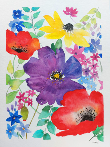 Картина под названием "Spring Bouquet 3/6" - Silvia Ene, Подлинное произведение искусства, Акварель