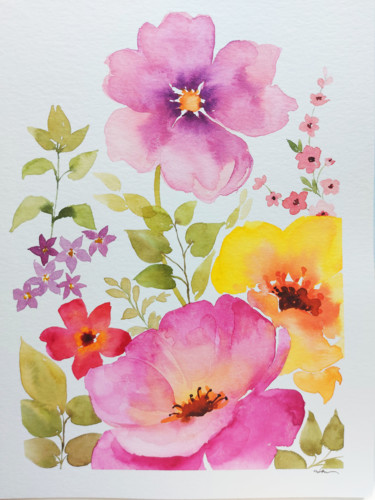 Painting titled "Spring Bouquet 5/6" by Silvia Ene, Original Artwork, Watercolor