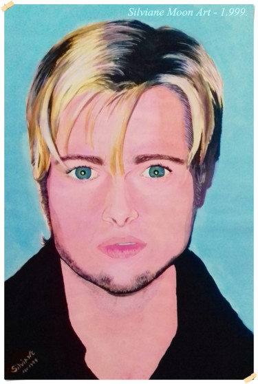 Desenho intitulada "Brad Pitt" por Silviane Moon, Obras de arte originais, Tinta