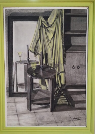 Σχέδιο με τίτλο "Encuentro" από Silvia R Tavieres, Αυθεντικά έργα τέχνης, Κάρβουνο Τοποθετήθηκε στο Ξύλινο πάνελ