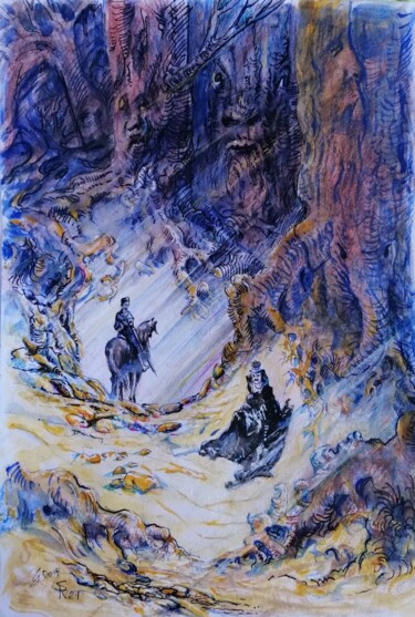 Peinture intitulée "Da Ariosto - "Orlan…" par Silvio Ricci, Œuvre d'art originale, Aquarelle