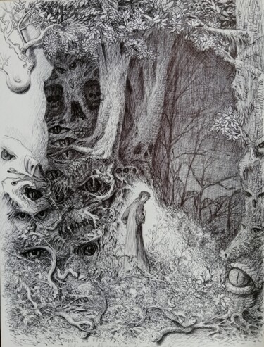 「Dante-Inferno: Cant…」というタイトルの描画 Silvio Ricciによって, オリジナルのアートワーク, ボールペン