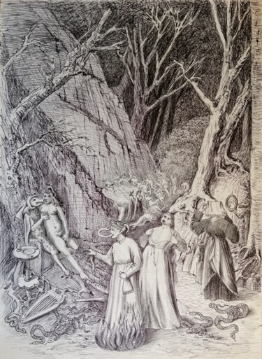 "Dante-Purgatorio: C…" başlıklı Resim Silvio Ricci tarafından, Orijinal sanat, Tükenmez kalem
