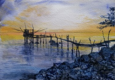 Pintura intitulada "Trabocchi d' Abruzz…" por Silvio Ricci, Obras de arte originais, Aquarela