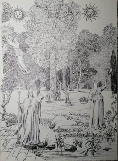 Schilderij getiteld "Dante-Purgatorio: C…" door Silvio Ricci, Origineel Kunstwerk, Balpen